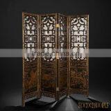 Traditional Hand Painting Three Door Folding Screen, Retro Furniture Decorative Wooden Floor Screen With Crackle thumbnail-5