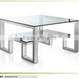 Modern Clear Glass Coffee Table Side Table Stainless Steel Centre Table thumbnail-1