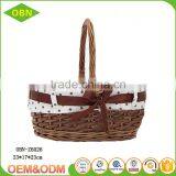 Unique Vintage Handled Handmade Wicker Christmas Gift Basket Empty With Ribbon thumbnail-1