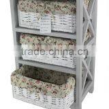 Heze Vintage Rustic Furniture Wood With Willow Basket thumbnail-1