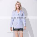 2017 Latest Fashion Lady Long Sleeve Stripe Casual Blouse Design thumbnail-2