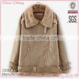 Lady Clothing Garment Manufacturer Lapel Neck Khaki Nubuck Leather Jacket Woman 2015 thumbnail-1