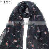 Fashion Chiffon Polyester Print Bird Popular Scarf! thumbnail-1