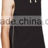 Sleeveless French Terry Vest Hoodie Beige Drawstring Hood Custom Embroidered Logo Zipper at Sides Shirt-tail Hem thumbnail-1