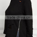 MGOO Manufacturer OEM Custom Made 100 Pieces Black Distressed Turtleneck Sweater Tops CVC French Terry Tops thumbnail-4