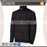 100% Wool Long Sleeve Jacquard Winter Sweater Quarter Zip Pullover for Mens thumbnail-2