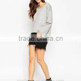 Latest off the Shoulder Neck Raw Cut Edges Women Sweatshirt thumbnail-5