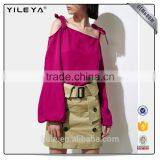 2017 Newest Summer Elegant Style Plain Cold Shoulder Blouse thumbnail-1