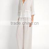 High Quality Shawl Collared White and Golden Color Contrasting Satin Sleepwear thumbnail-4