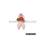 Red Rose Breast Cancer Pink Awareness Ribbon Lapel Pin thumbnail-1