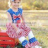 2017 4th Of July Children Clothing Star Appliqued Double Ruffle Girls Holiday Wear Stripe Outfit Clothing Set