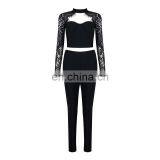 Fashion Women Clothing Sexy Two Piece Jumpsuit Ladies Lace Crop Top With Pants thumbnail-4