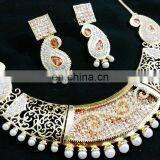 Dashing Piece Gold Plated American Diamond Jewelry Necklace Earrings Set thumbnail-2