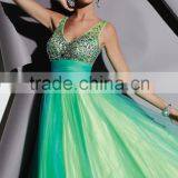 Hot Sale Elegant and Beautiful Organza Prom Dress With Colorful Beading and Tank High Quality V-Neck A-Line Prom Dress thumbnail-3