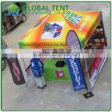 Custom Print Aluminium Pop Up Tent 3 x 3 ( 10ft X 10 ft), canopy & valance, back wall & 2 half side walls, with flags & talbe