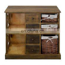 Sideboard Cupboard 4 Drawers 2 Shelves 3 Baskets Wicker Wood Fabric Brown Country Style Kitchen Bedroom thumbnail-2