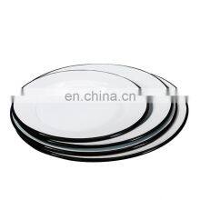 Customized White Flower Logo Printing Vintage Round Metal Steel Serving Soap Enamel Oven Pizza Dish thumbnail-4