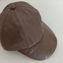 Diamond Quilting Genuine Lambskin Leather Baseball Caps thumbnail-3