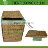 Folding Laundry Hamper, Wicker Hamper With Lid, Bamboo Trunks, Storage Basekt thumbnail-1