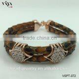 2016 New Arrival Luxury Silver Plated Exotic Genuine White Stingray/ Python Man White Diamond Bracelet For Man thumbnail-6