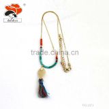 Copper High Quality Popular Colorful Beads Golden Leaf Charm Factory Tassel Necklace