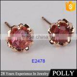 Fashion Rose Gold Plated Beatiful Flower Red Zircon 925 Silver Stud Earring Jewellery thumbnail-2
