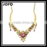Women Jewelry 18k Gold Plated Pink Crystal Choker Chunky Statement Bib Necklace thumbnail-1