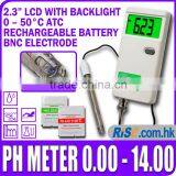 Rechargeable PH Meter Monitor Tester Replaceable BNC Probe Backlight LCD Adapter