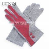 Fashion touch screen gray and red wool gloves with buttons
