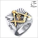 Mens Stainless Steel Embossed Freemason Masonic Symbol Skull Band Ring Black Silver Gold