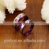 Factory Wholesale Supply Jewelry Personality Design Purple Classic Titanium Rhinestone Couple Ring thumbnail-2