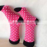 Stock Hot Sale Lovely Girls Hosiery Colorful Pink White Dots Crew Winter Sock