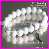 KJL-A0225 Hot New Natural 8MM White Agate And Glass Beaded Bracelet,Tiny Angel Wing Charm Pendant Bracelet