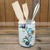 Wholesale Dream Flower Ceramic untensil holder with spoons