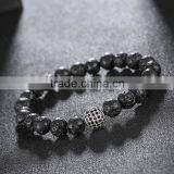 Trendy Charm Plated Gold Silver Micro Pave CZ Beads Men Black Lava Stone Bead Bracelets For Men Pulseras Feminina