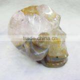 3" 0.31KG Hand Carved Yellow Agate Geode Crystal Skulls for Hand Playing thumbnail-3
