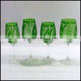 French Pink Hand Cut Red Wine Glass With Red Stem thumbnail-4