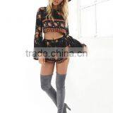 Sexy Scoop Blouses and Short Pants 2016 Women Fashion Flower Printing Two Piece Sets thumbnail-5