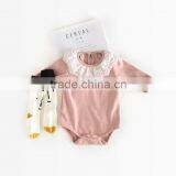 Wholesale Babies Products Newborn Pure Colour Frill Collar Baby Long Sleeve Romper thumbnail-4