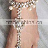 Crystal Pearl Gold Tone ANKLETS PAYAL Feet Bracelet Pair Barefoot Sandal thumbnail-1