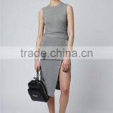High Quality D-Ring Wrap Skirt Winter Grey Long Skirts Women Slit Office Wear Skirts thumbnail-2