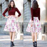 Z&M Women Floral Print Vintage Pleated Fashion Skirt thumbnail-5