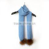 Myfur Royal Blue Customized Unisex Adult Striped Crochet Scarf With Detachable Raccoon Fur Pompoms thumbnail-4