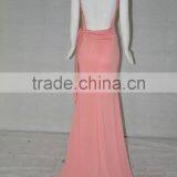 2016 Wholesale Latest Design V-neck Sleeveless Long Beaded Pink Chiffon Party Dress thumbnail-3