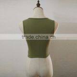 Cotton Crop Top Tank Top Hollow Plain Dyed Solid Army Green Sold By PC thumbnail-3
