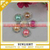 Fashion Crystal Rhinestone Pearl Button with Metal Base