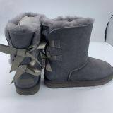 Fashion Ladies Cute Bow Design Sheepskin Baby Fur Boots Kids Ribbon Boots for Snow thumbnail-2