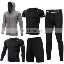 Gym Sports Quick Dry T-shirt Tights Five Pieces Suit Set Men's Running Fitness Clothes thumbnail-5