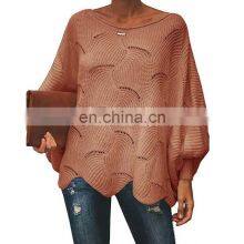Wholesale Custom Women's Sweaters Casual and Comfortable Loose Solid Color Large Size Hollow-carved Design Fashion thumbnail-4