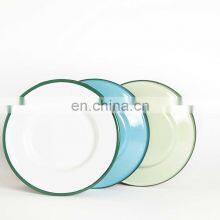 Cheap Vintage Customized Logo Printing Blue Metal Steel Tin Enamel Coating Camping Plate thumbnail-1